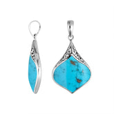 Sterling Silver Turquoise Shell Drop Shape Pendant With Polished Balinese Scrollwork